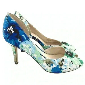 Unisa heels size 8 Unjubilee3 peep toe canvas floral blue green Easter spring